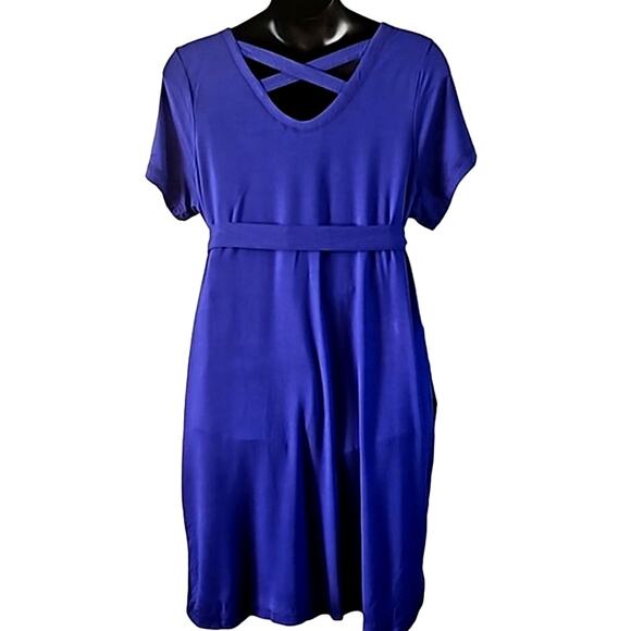 NWOT Isaac Mizrahi Live! Women’s Blue Short Sleeve Belted French Terry Dress 1X - Picture 6 of 8